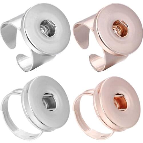 New Adjustable Snap Button Ring Jewelry Silver Color Rose Gold Style 18mm Snap Button Fashion Alloy Rings for Women