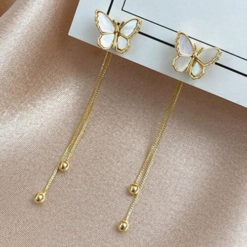 Yaologe Beautiful Charming white Butterfly Earrings Animal Long Pendant Beads Removable Golden Earrings Wedding Jewelry Women