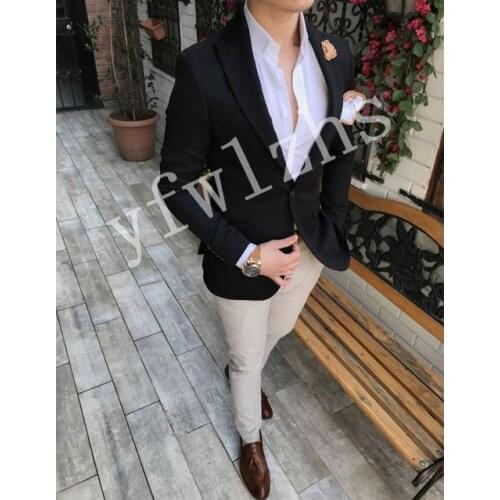 Handsome Groomsmen Peak Lapel Groom Tuxedos Mens Wedding Dress Man Jacket Blazer Prom Dinner (Jacket+Pants+Tie) A089