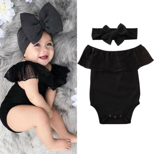 Pudcoco Sweet Newborn Kids Baby Girls Lace Bodysuit Off Shoulder Rufle Jumpsuit One Pieces Solid Clothes Summer Outfits 0-18M