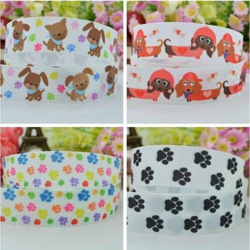 10 Yards 22mm 7/8" Dog dachshund paw animal Printed grosgrain ribbon hair bow Headwear DIY hair accessories retail B0929