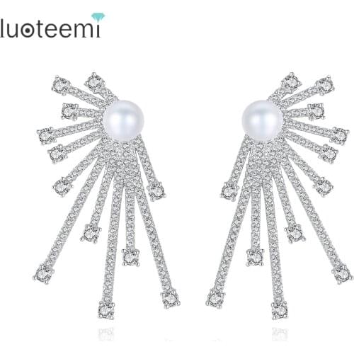 LUOTEEMI New Arrived Elegant White Color Micro Paved Zircon Exaggerated Sunflower Stud Earrings For Women Fashion Jewelry