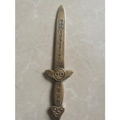 Copper Statue 16cm/ old bronze Amulet sword,town house Exorcise evil spirits