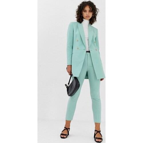 Fashion Elegant Women Suits Shawl Lapel Custom Made Loose Blazer Double Breasted Causal Office Lady Jacket 2 Pieces