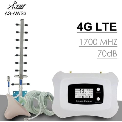 Powerful 4G LTE 1700 Mobile Phone Booster 4G Cellular Repeater 70dB Gain 4G AWS 1700 2100mhz Signal Amplifier Band 4 LCD Display