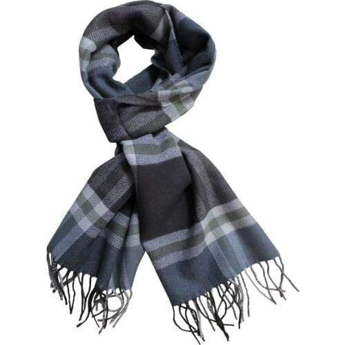 Scarf Man Gray Checkered Mosaic Pattern Tartan Soft Cashmere Feel Long 100