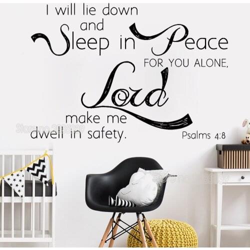 New Arrivals Wall Quote Psalm 4:8 I will lie down...Scripture Wall Decal Inspirational Quotes Nursery Wall Sticker Bedroom LC746