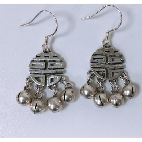 BOCAI new real s925 sterling silver jewelry double happiness bell woman earrings happy peace mother gift