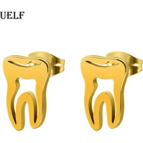 Uelf Dentist Tooth Stud Earrings for Women Men Doctor Nurse Minimalist Jewelry Small Earrings Medical Graduation Gift
