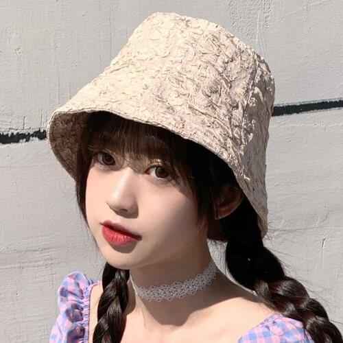 Hat Women Trend Summer Outdoor Bucket Hat Fashion Dark Style Seersucker Fisherman Hat Sunshade Cover Basin Hat Sun Hat For Women
