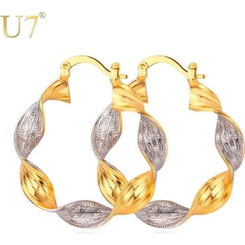 U7 Hoop Earrings For Women Gift Unique Mix Silver/Gold Color Two Tone Copper Fashion Jewelry Wholesale Round Earings E670