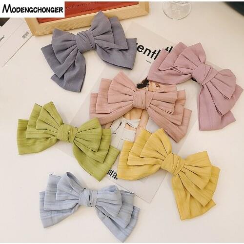 High Quatity Pure Color Barrette Bow Hairpin Three-layer Fabric Hairclip Hairbands Large Woman Girls Headwear Hair Accessories