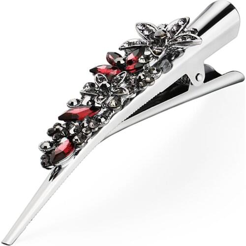 Elegant Crystal Rhinestones Hair Clips for Women Flower Hairpins Barrettes Long Beak Duckbill Alligator Clip Hair Accessories