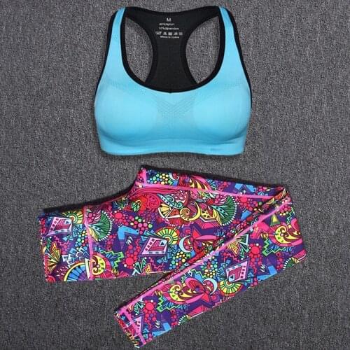 Womens Tracksuit Fitness Sets Yoga Running Gym Clothing With Chest Pad Bra Spring Summer Autumn Sports Slim Leggings 2 pcs Suit