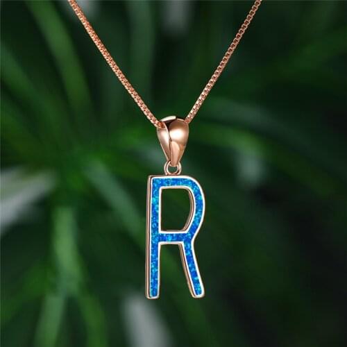 Cute Female White Blue Pendant Necklace Rose Gold Silver Color Chain Necklaces For Women Dainty Opal Letter Wedding Necklace