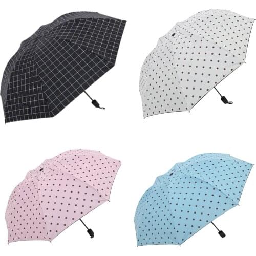 Fashion Stripe Sun Umbrella 10 Bones Three-fold Black Coating Sunny and Rainy Umbrella Fresh Beauty Girls Travel Protection