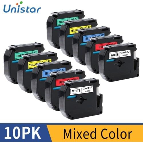 10PCS Mixed Color M Label Tapes 12mm Compatible for Brother Printer Tapes Refill Printer Ribbons Black on White M-K231 631 221