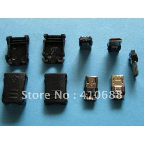 100 Pcs 5 Pin Micro USB Plug Male Socket Connector Plastic Handle