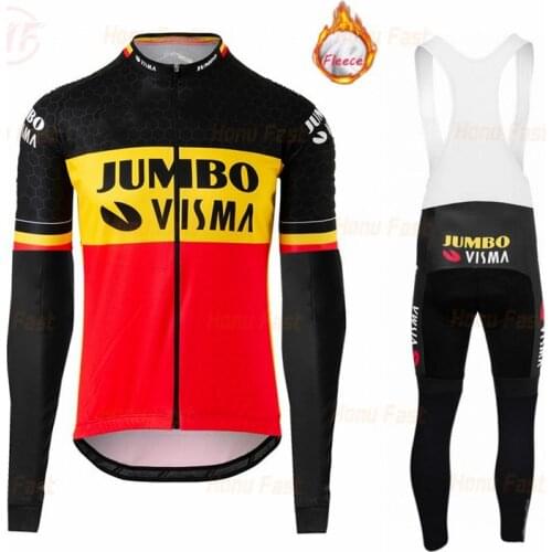 Jumbo Visma 2021 Warm Winter Thermal Fleece Long Sleeve Cycling Clothes Men Jersey Suit MTB Ropa Ciclismo Clothing Bib Pants Set