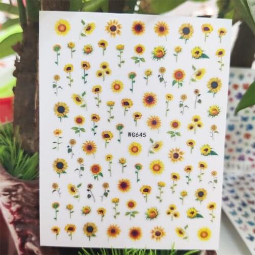 3D Stickers for Nails Beautiful Sunflower Flowers Nails Art Decoration Manicure Stickers Decal Slider Nail Foil Accessories