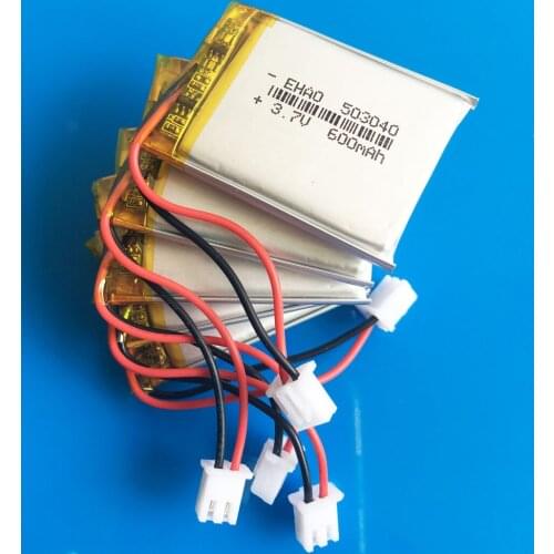 5 pcs 3.7V 600mAh lipo polymer lithium Rechargeable battery JST XHR 2.54mm 2pin for MP3 GPS DVD bluetooth ebook camera 503040