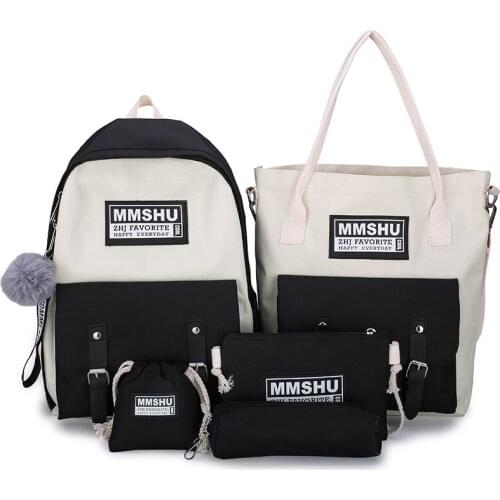5Pcs/set Women School Backpacks Canvas School Bag For Teenagers Girls Student High Quality Travel Backpacks Female Book Bags