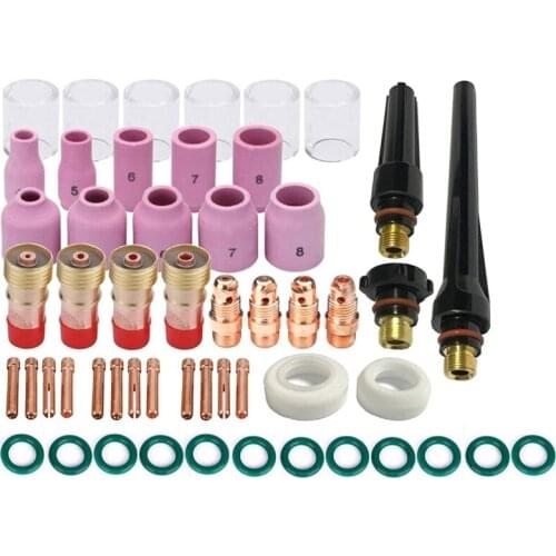 53Pcs TIG Welding Torch Stubby Gas Lens 10 Pyrex Glass Cup Kit Accessories for DB SR WP-17/18/26 TIG Welding Torch