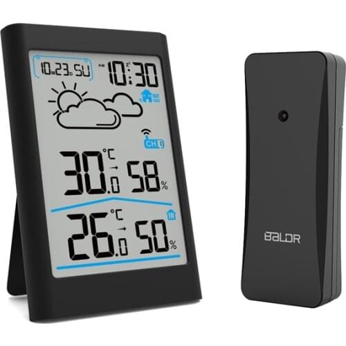 Baldr In/Outdoor Wireless Thermometer Hygrometer LCD Disaply Weather Station Digital Alarm Time Clock Weather Forecast Sensor