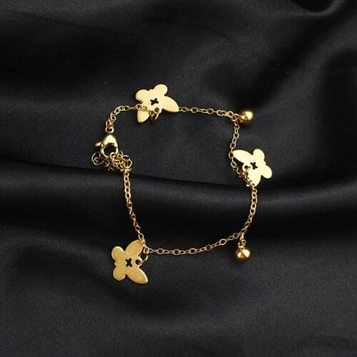 Stainless Steel Butterfly Bracelet Stainless Steel Gentle Bracelet Exquisite Bracelet Round Bead Exquisite Butterfly Bracelet