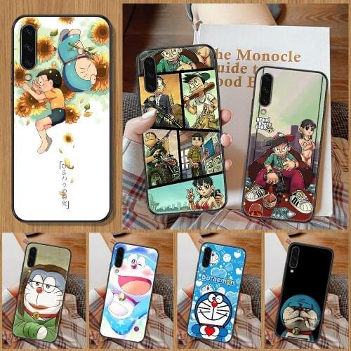 Anime Doraemon Blue Cat Phone Case For Samsung Galaxy A 10 12 20E 21S 30 32 40 50 51 52 70 71 72 5 6 7 2016 2018 black painting