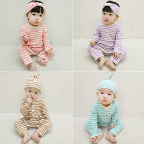 2021 Autumn Baby Jumpsuit for Boys and Girls Baby Loose Striped Infant Romper Baby Romper + Headband Two Piece