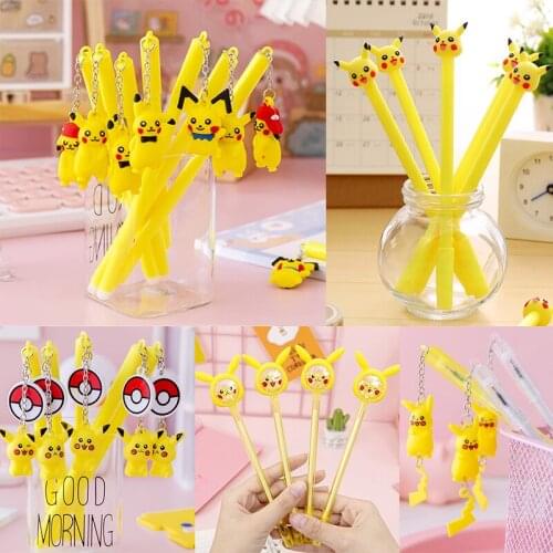 4pcs Anime Pokemon Pikachu Gel Pen 0.5mm Student Press Black Core Writing Pen New Cute Cartoon Stationary Supplies Shipping Free
