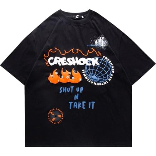 Harajuku Spray Bubble Printed T Shirt Men 2021 Summer 100% Cotton Tops Streetwear Oversized T Shirt for Men Hip Hop T-shirts