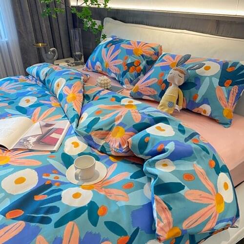 Flower Pure Cotton Quilt Cover Ins Pastoral Style With Bed Sheet Pillowcase Bedding 4-piece Set