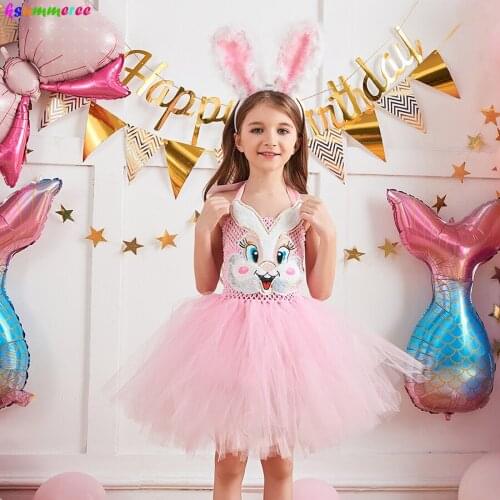 Honey Bunny Costume Girls Rabbit Halloween Fancy Tutu Dress with Ears Headband & Tail Kids Animal Birthday Party Easter Outfit