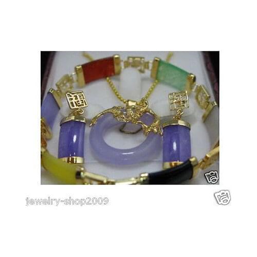 Hot sell Noble- Natural jade pendant necklace earring bracelet set+ chain