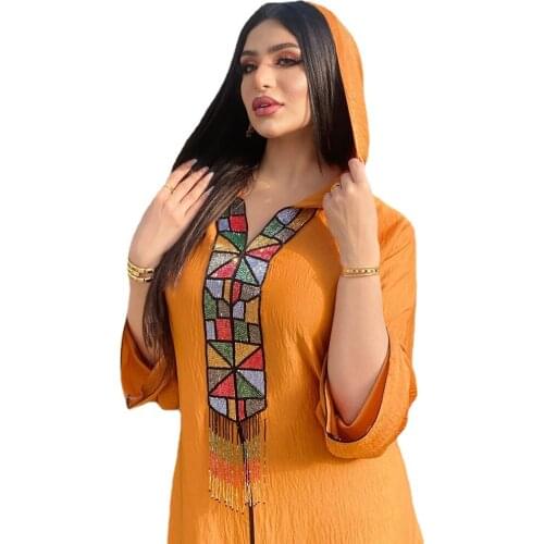 Eid Mubarak Kaftan Abaya Dubai Muslim Hooded Dress Turkey Islam Clothing Djellaba Robe Longue Dresses for Women Caftan Maroc