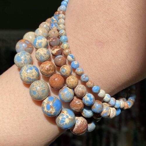 Natural Stone Blue Sea Sediment Jaspers Round Beads Spacer Beads For Bracelets Jewelry Making Diy Handmade Accessories 4-12mm