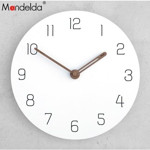 Mandelda New Wooden 12inch Wall Clock Silent Digital Wall Clocks Home Decor Modern Design Wall Clock For Living Room