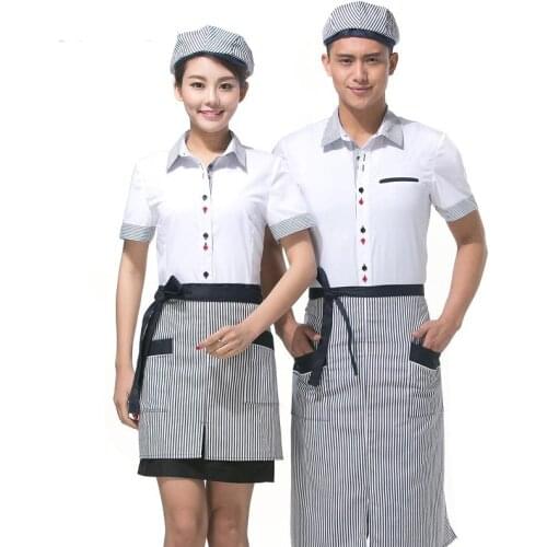 Hotel Server Workwear Summer Women Hotel Desk Clerk Clothes Super Market Cashier Uniform Apron Coffee Shop Work Wear Wholesales