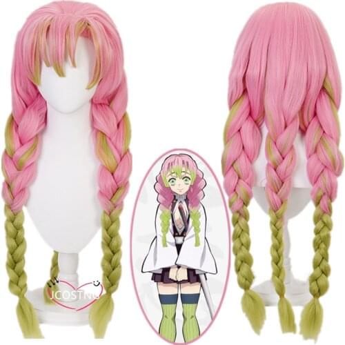 Hot Anime Damon Slayer Kanroji Mitsuri Cosplay Wig Heat Resistant Synthetic Hair Wigs Halloween Party Wig
