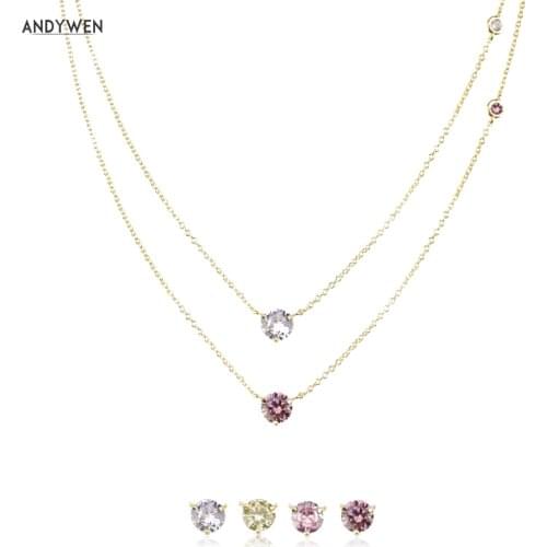 ANDYWEN Winter 925 Sterling Silver Gold Lavender Rhodolite Zircon Charm Pendant Long Chain Necklace 2021 Wedding Jewelry Gift
