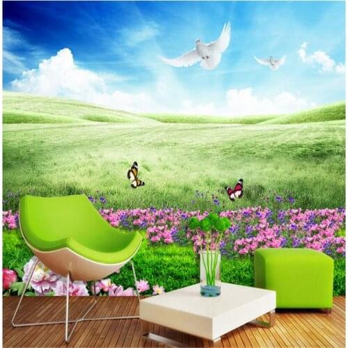 Beibehang Custom photo Non-woven mural 3d wallpapers for living room The butterfly flowers grass painting wall murals wallpaper