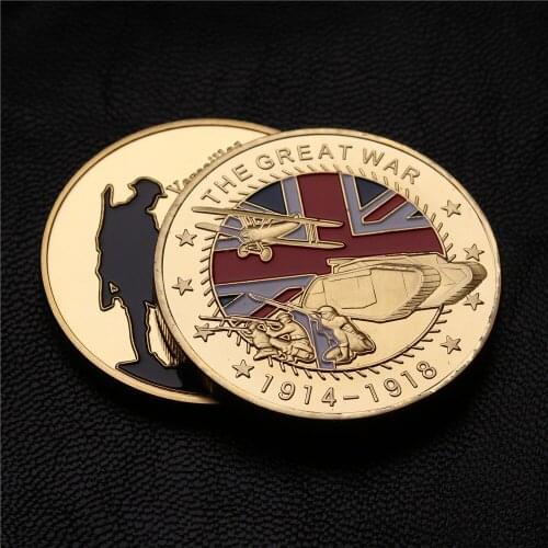 1914-1918 World War i Gold Plated Souvenir Challenge Coin The Great War 100th Anniversary