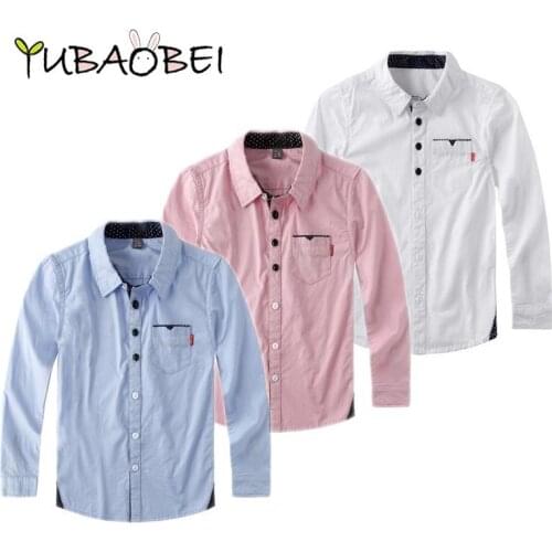 Spring Autumn Boutique Boy Shirt Solid Color Cotton Long-Sleeve Children Shirt Children Clothing Top Shirt for A Boy Solid Color