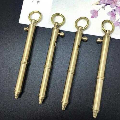Handmade Glossy Bolt Shaped Brass Pen Solid Portable Pocket Copper Pendant Ballpoint Pen Tactical Pen Self Defense EDC