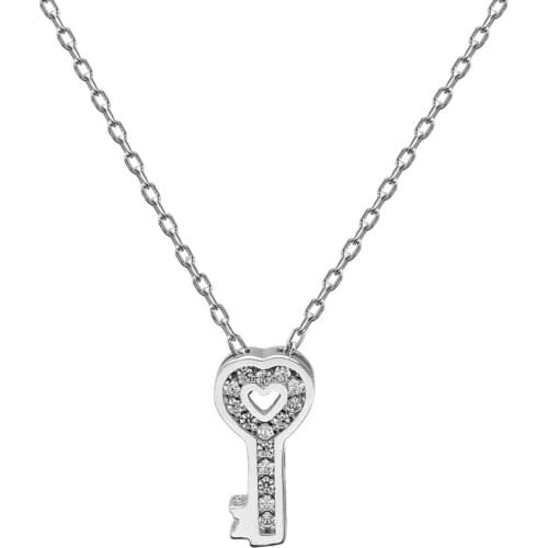 Certified Swarovski Cubic Zirconia Tiny Key 925 Sterling Silver Necklace