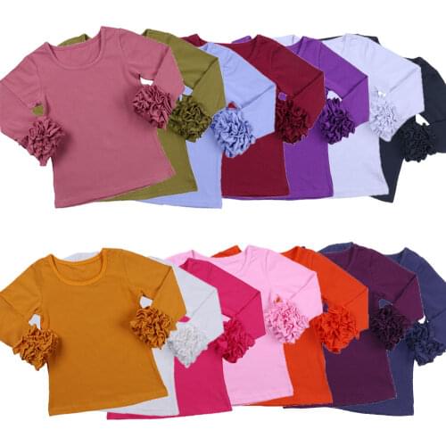 Fall And Winter Cotton Long Sleeve Soft Casual Blanks Kids Top Baby Girl Clothes Icing Ruffle Shirts