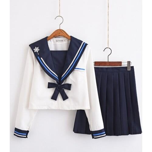 Japanese School Uniform For Girls Sailor Tops+Tie+Skirt Navy Style Students Clothes For Girl Plus size Lala Cheerleader clothing