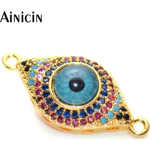 Blue Color Lifelike Sharp Eyes Connectors Red CZ Setting Evil Eyes Shape Connections For Fashion Women Jewelry Making Findings